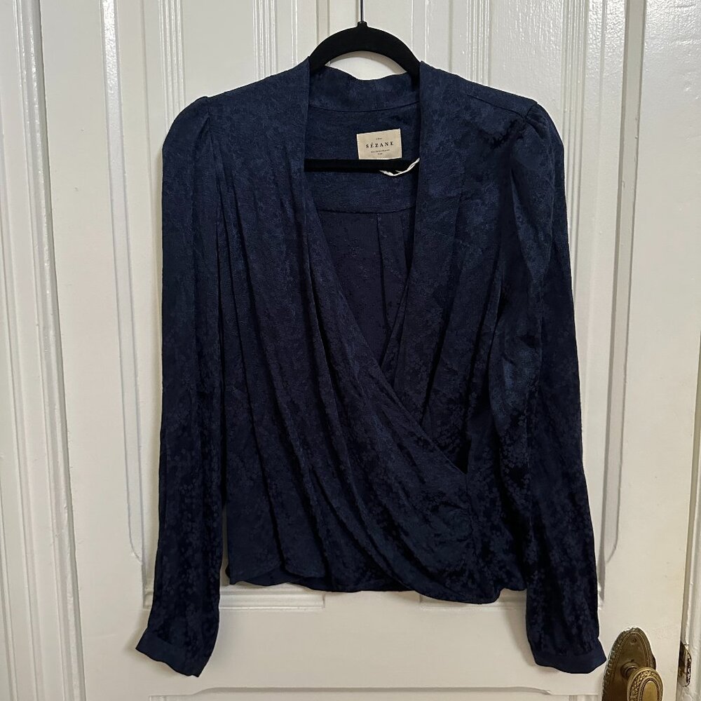 Sezane Blue Abelia Wrap Around Top